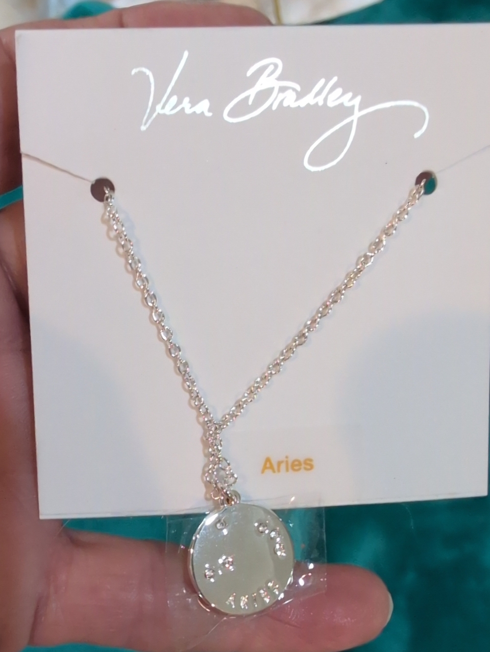 Vera Bradley Silver Tone Aries Zodiac Pendant Necklace NWT